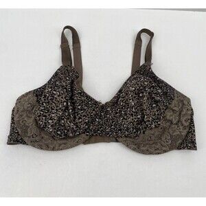 Warners Brown Bra 05001Y Lightly Lined Comfort Full Coverage 38DD Animal Lace